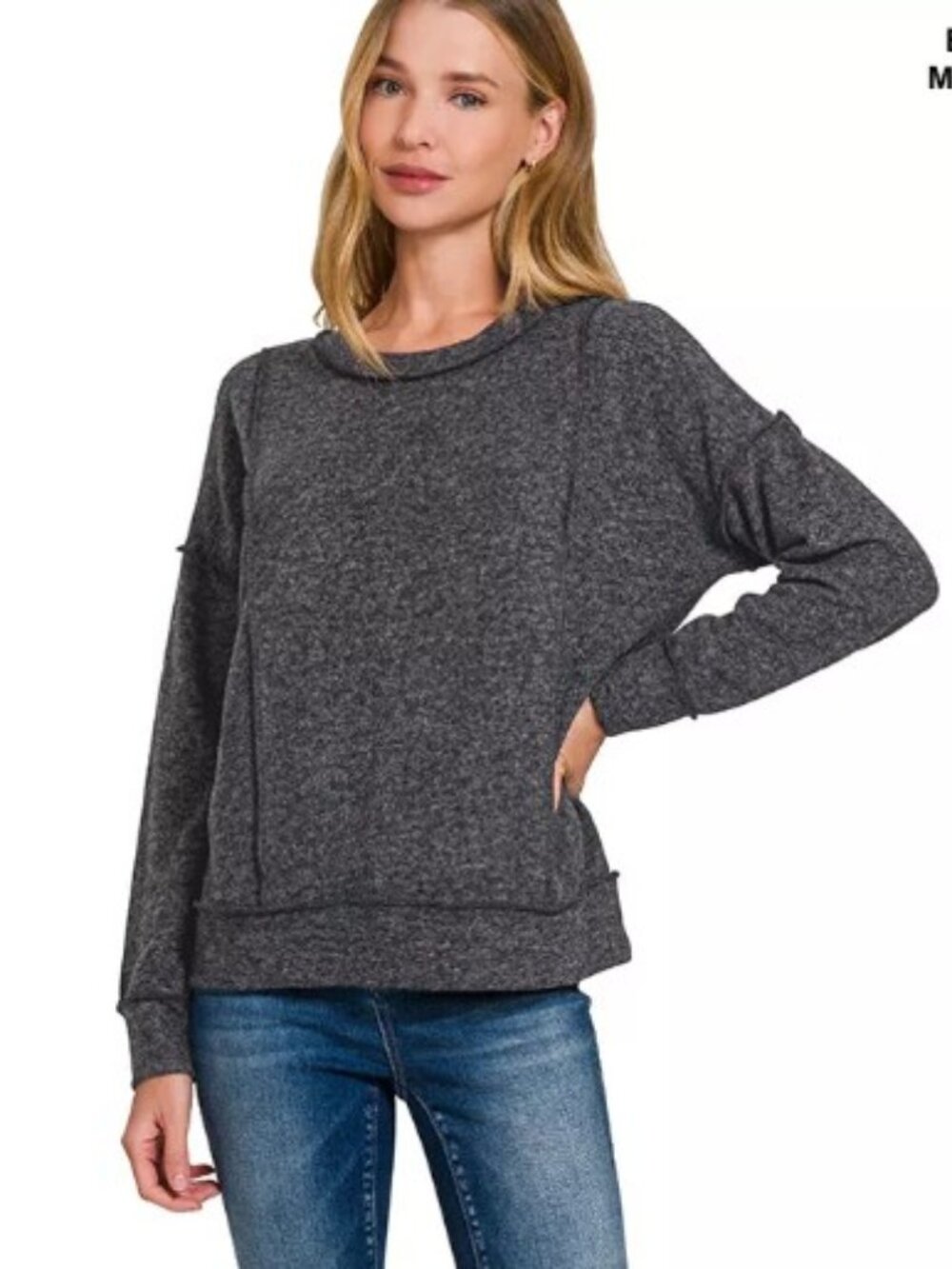 Zenana Women's Black Hacci Drop Shoulder Sweater